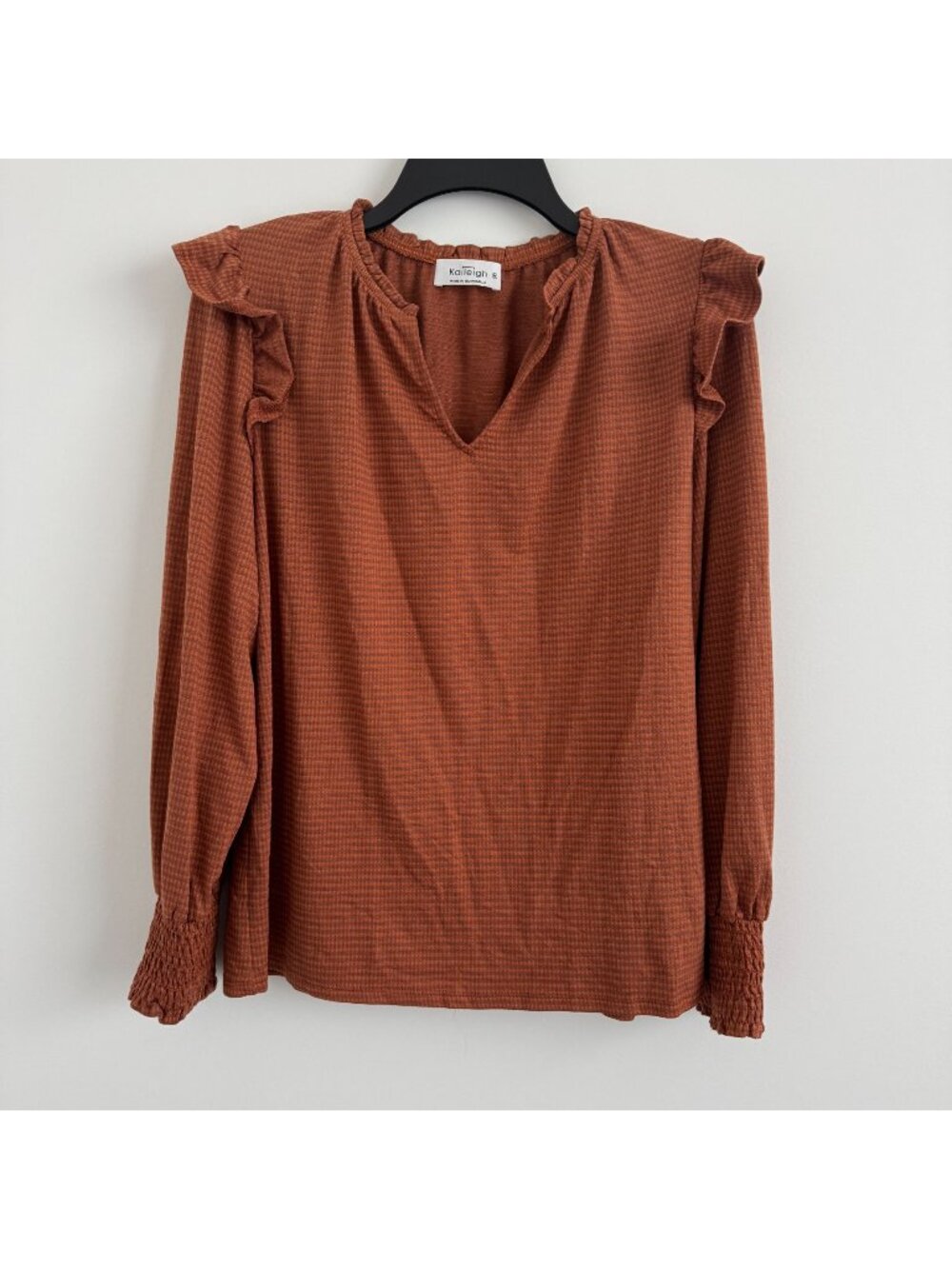 Kaileigh Women Long Sleeve Ruffle With Smocked Cuffs Blouse Top Size M
